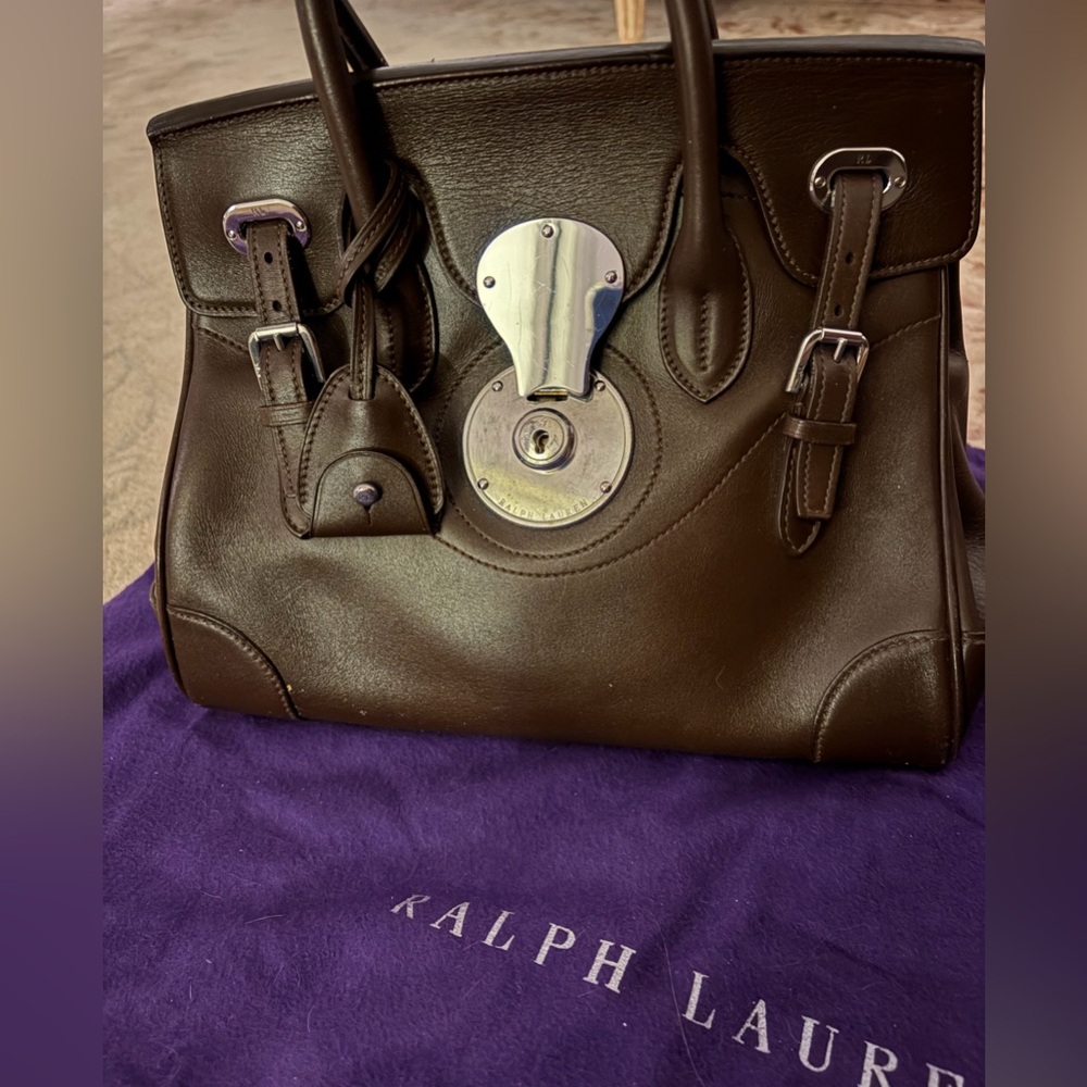 Authentic Ralph Lauren Small Ricky Brown Leather Handbag - Picture 2 of 10